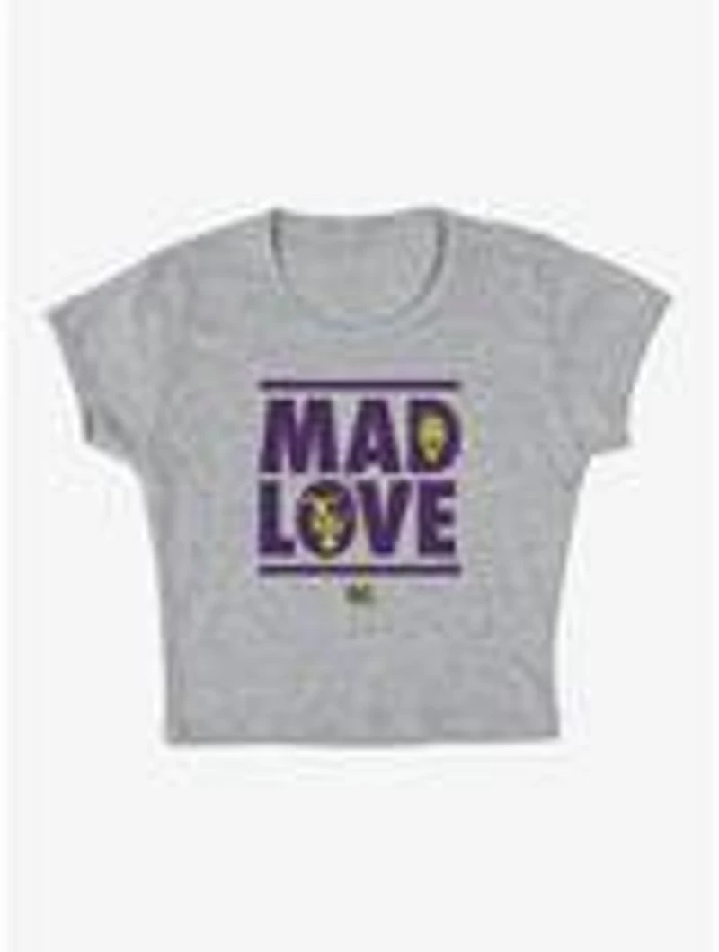 DC Comics Joker Harley Quinn Mad Love Cap Sleeve Baby Rib Women's Crop Top