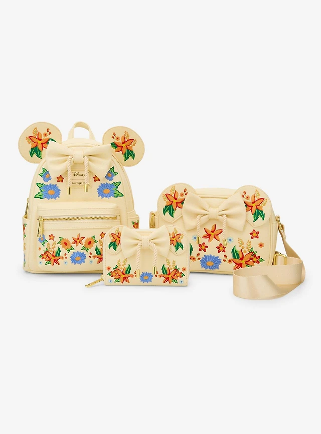 Disney Tan Floral Mini Backpack with Bow and Ears Loungefly Disney Minnie Mouse Floral Ears Mini Backpack  main image 3
