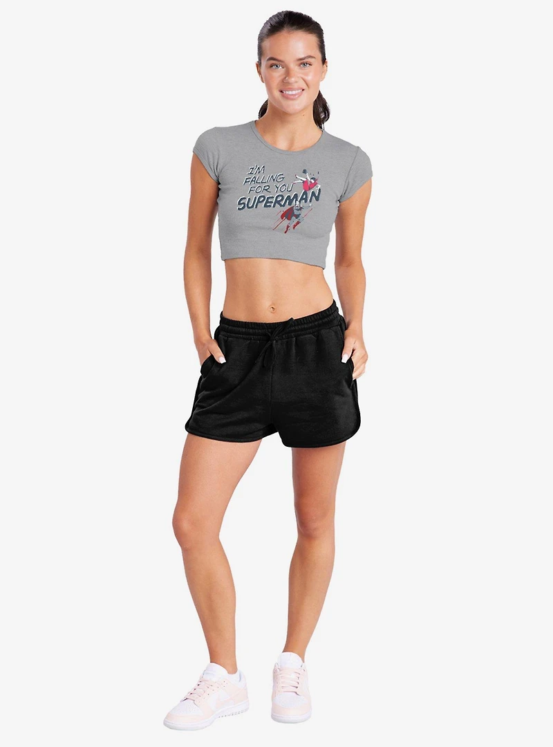 DC Comics Superman Falling For You Cap Sleeve Baby Rib Women's Crop Top