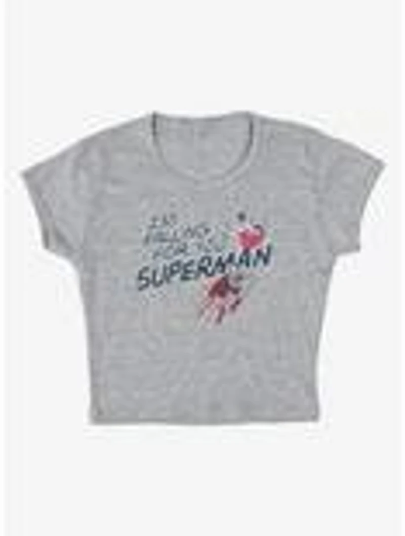 DC Comics Superman Falling For You Cap Sleeve Baby Rib Women's Crop Top