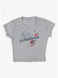 DC Comics Superman Falling For You Cap Sleeve Baby Rib Women's Crop Top