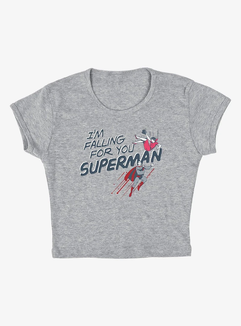 DC Comics Superman Falling For You Cap Sleeve Baby Rib Women's Crop Top