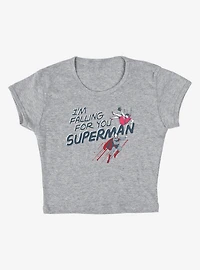 DC Comics Superman Falling For You Cap Sleeve Baby Rib Women's Crop Top