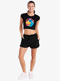 Sesame Street Sweet Hugs With Cookie Monster Cap Sleeve Baby Rib Women's Crop Top