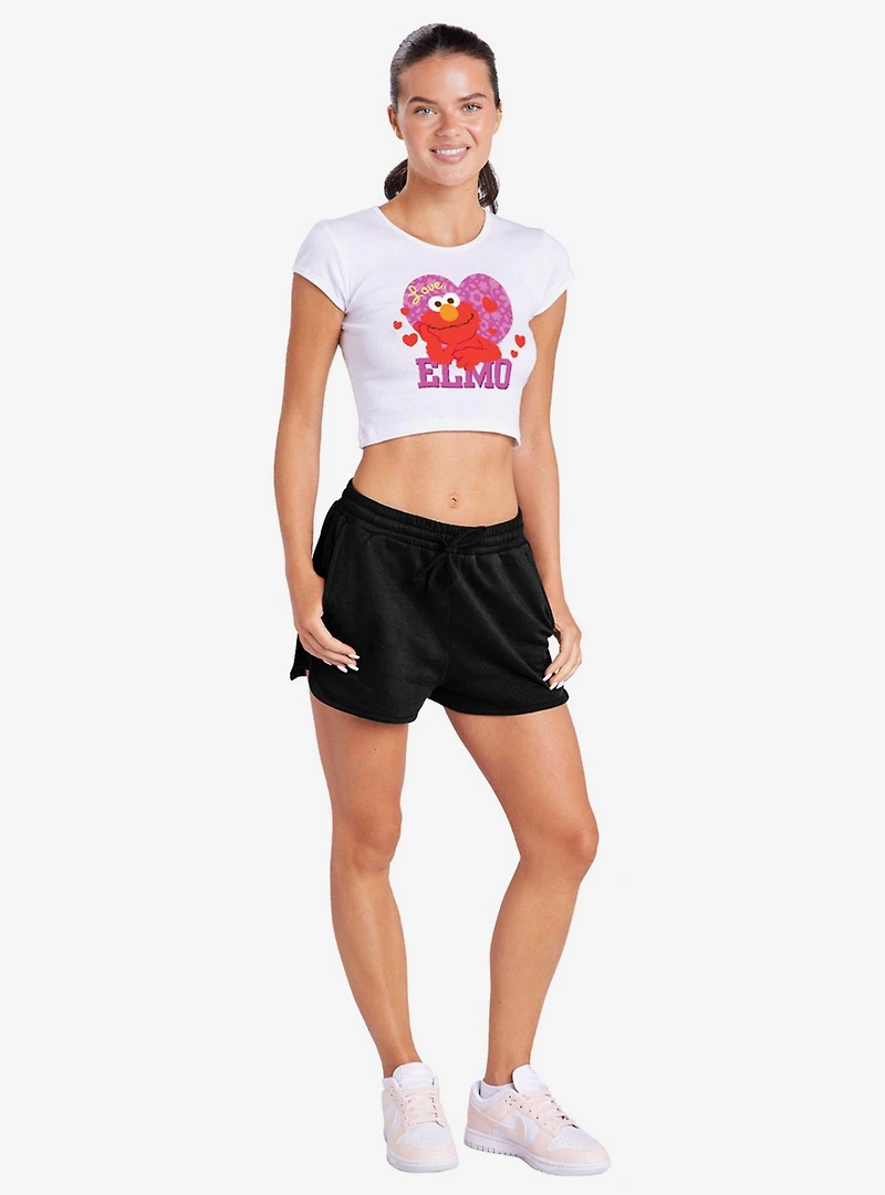 Sesame Street Love Elmo Cap Sleeve Baby Rib Women's Crop Top