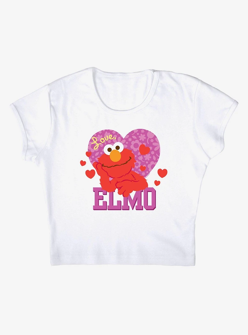 Sesame Street Love Elmo Cap Sleeve Baby Rib Women's Crop Top