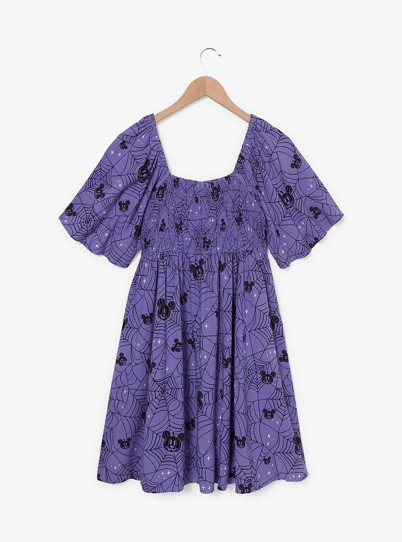 Disney Mickey Mouse Jack-o-Lantern Spiderweb Allover Print Smock Dress - BoxLunch Exclusive