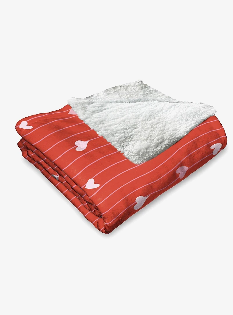 Line Hearts Silk Touch Sherpa Throw Blanket