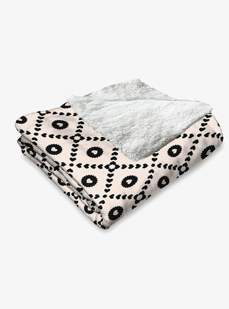 Black Hearts Silk Touch Sherpa Throw Blanket