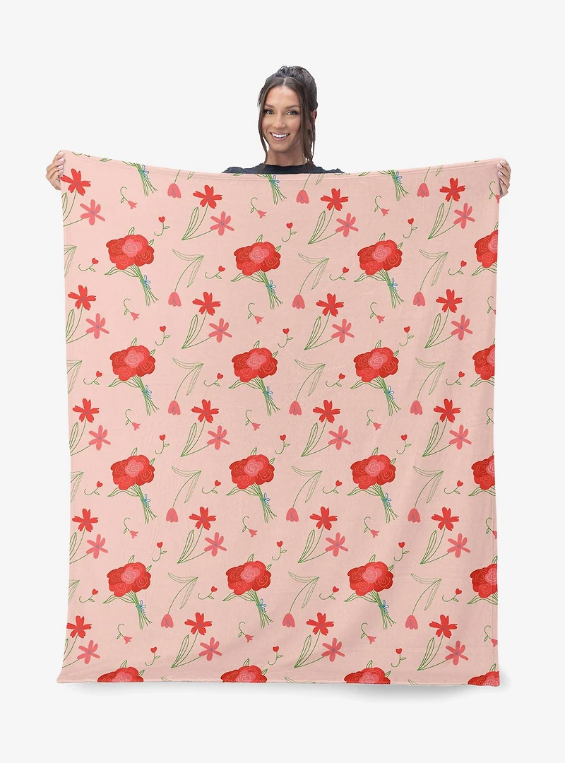 Flowers Silk Touch Sherpa Throw Blanket