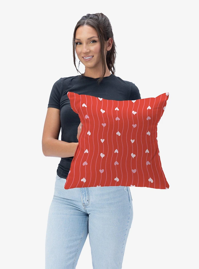 Line Hearts Throw Pillow