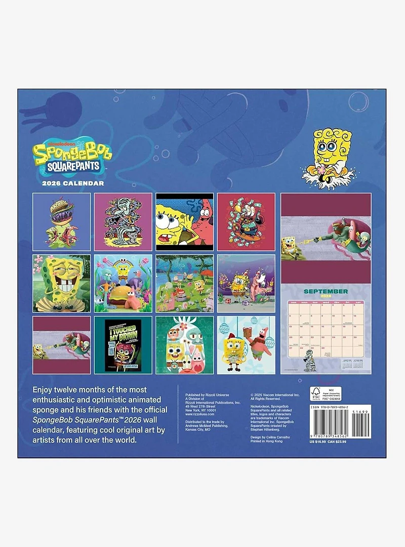 SpongeBob SquarePants 2026 Wall Calendar