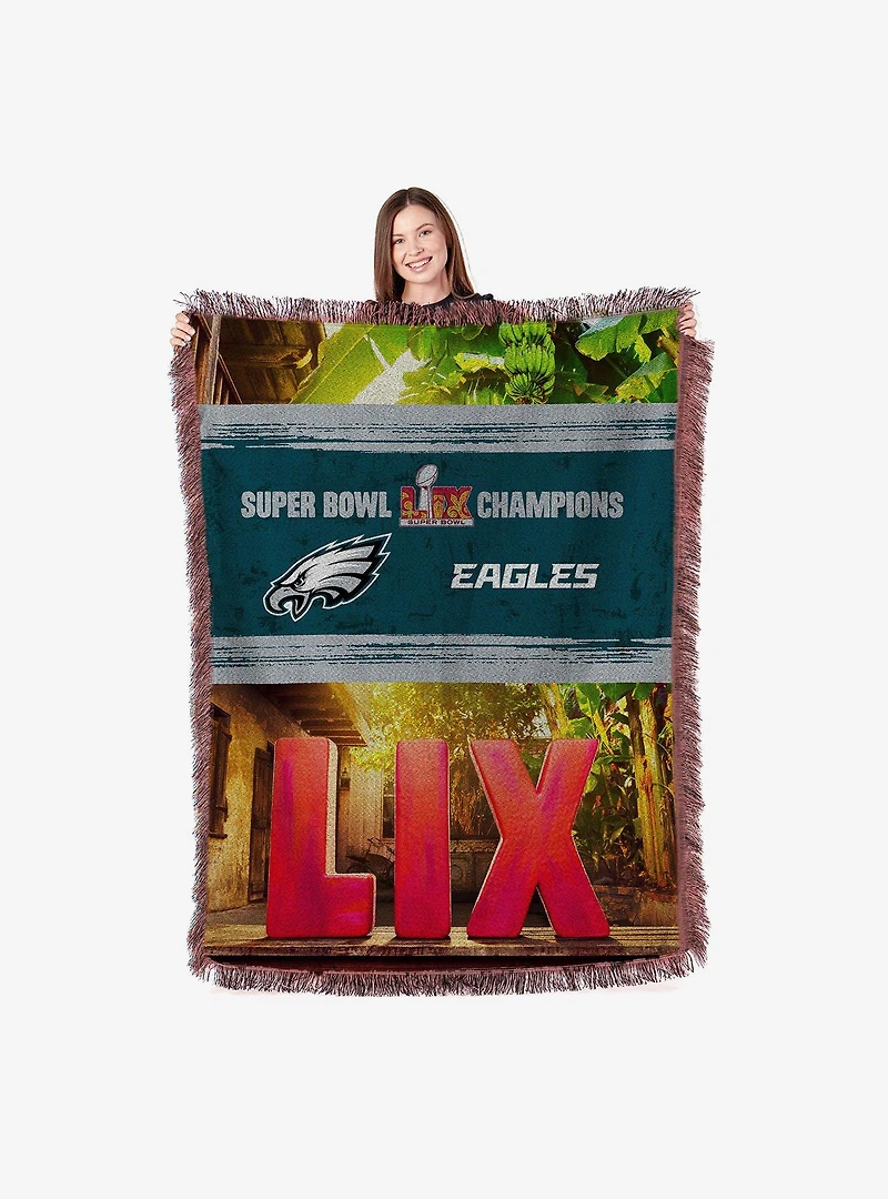 NFL 2025 Super Bowl LIX Philadelphia Eagles Woven Courtyard Tapestry Throw Blanket
