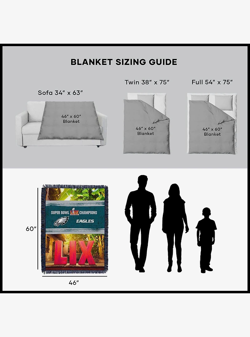 NFL 2025 Super Bowl LIX Philadelphia Eagles Woven Courtyard Tapestry Throw Blanket