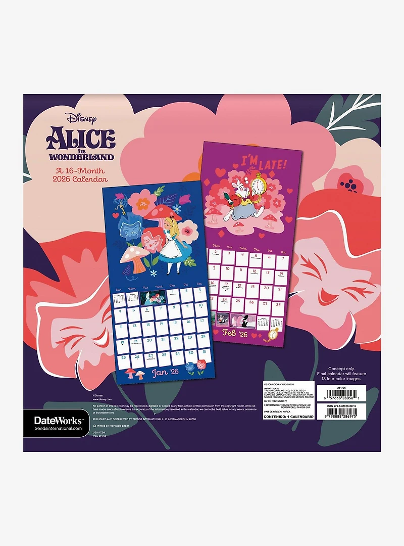 Disney Alice in Wonderland 2026 Wall Calendar