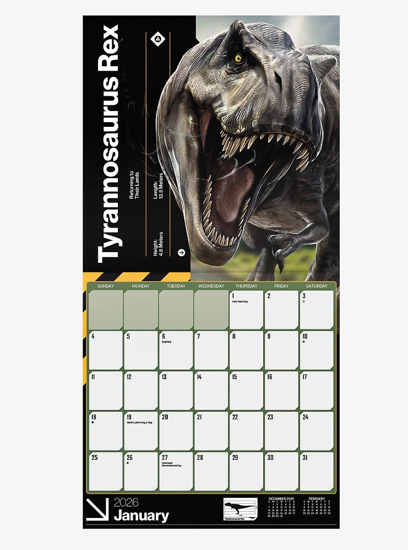 Jurassic World: Rebirth 2026 Wall Calendar