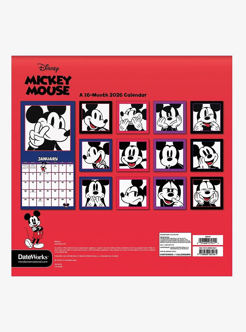 Disney Mickey Mouse 2026 Wall Calendar