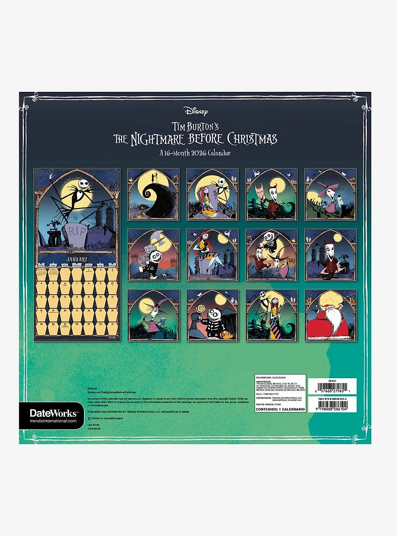 Disney The Nightmare Before Christmas 2026 Wall Calendar