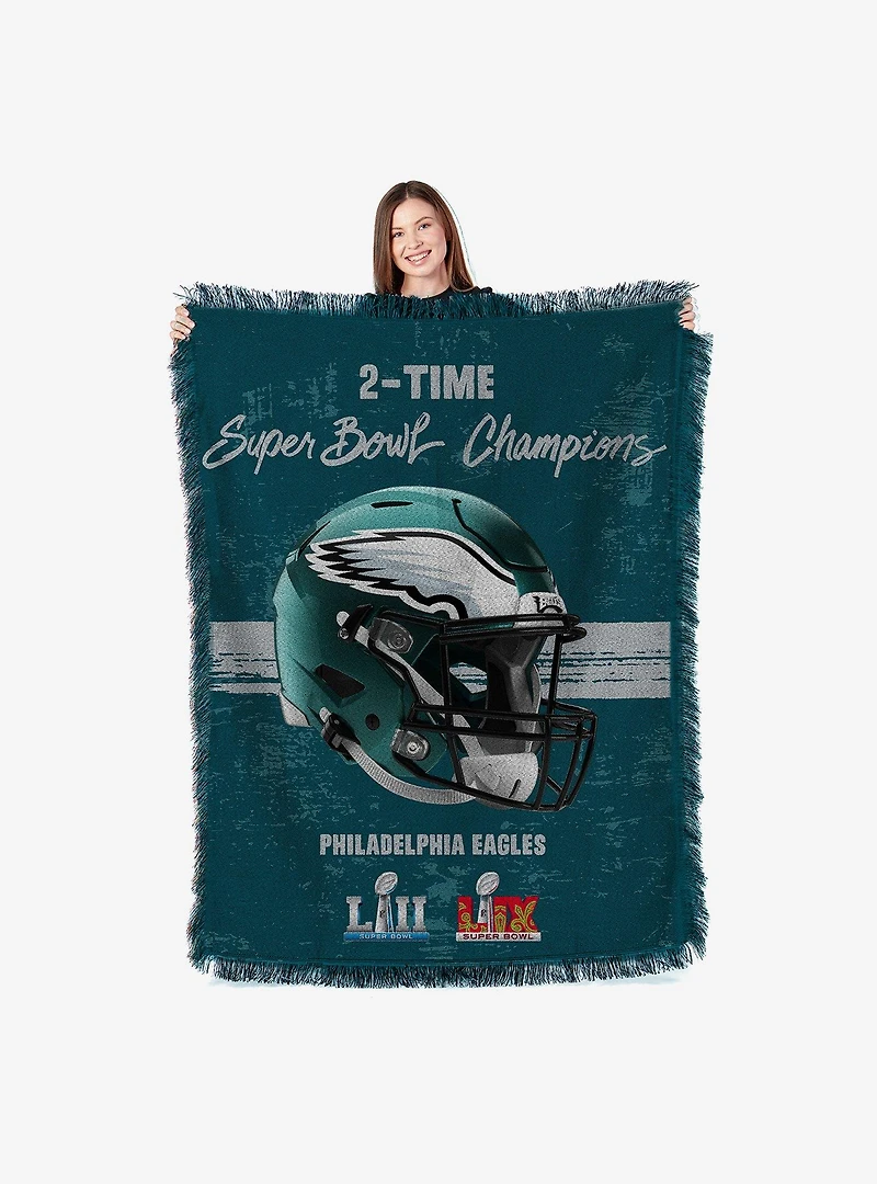 NFL 2025 Super Bowl LIX Philadelphia Eagles Multi Champ Powerhouse Woven Tapestry Throw Blanket