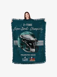 NFL 2025 Super Bowl LIX Philadelphia Eagles Multi Champ Powerhouse Woven Tapestry Throw Blanket