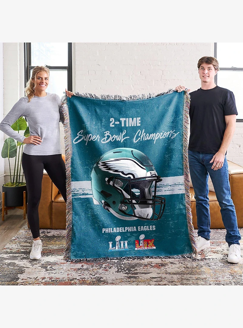NFL 2025 Super Bowl LIX Philadelphia Eagles Multi Champ Powerhouse Woven Tapestry Throw Blanket