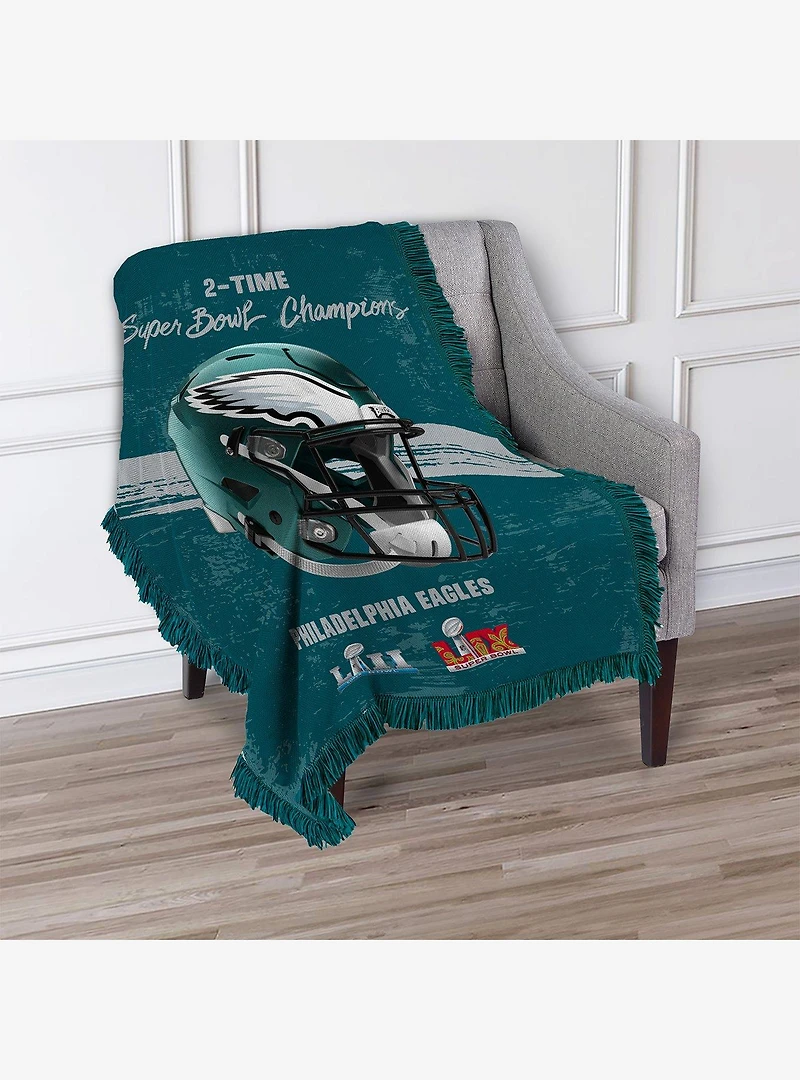 NFL 2025 Super Bowl LIX Philadelphia Eagles Multi Champ Powerhouse Woven Tapestry Throw Blanket