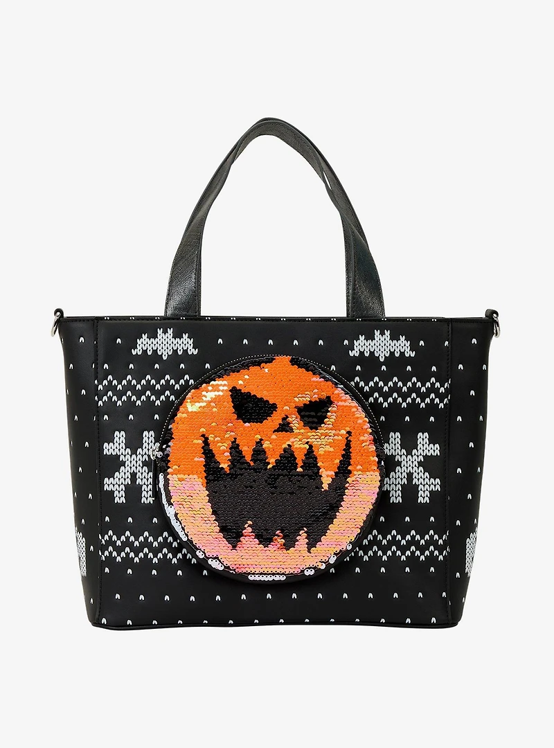 Loungefly Disney The Nightmare Before Christmas Jack Skellington Reversible Sequins Tote Bag with Coin Purse