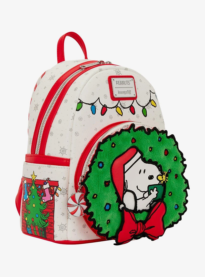 Loungefly Peanuts Snoopy & Woodstock Holiday Wreath Mini Backpack