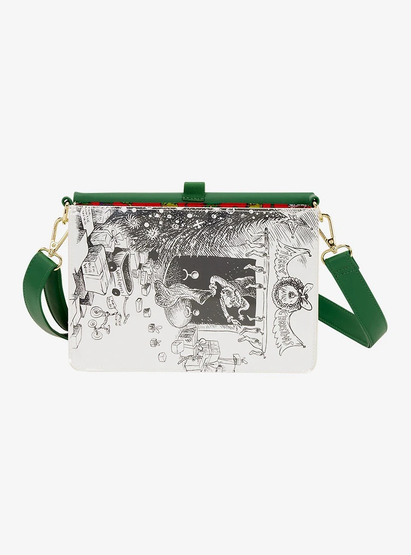 Loungefly Dr. Seuss How The Grinch Stole Christmas Figural Book Color-In Crossbody Bag