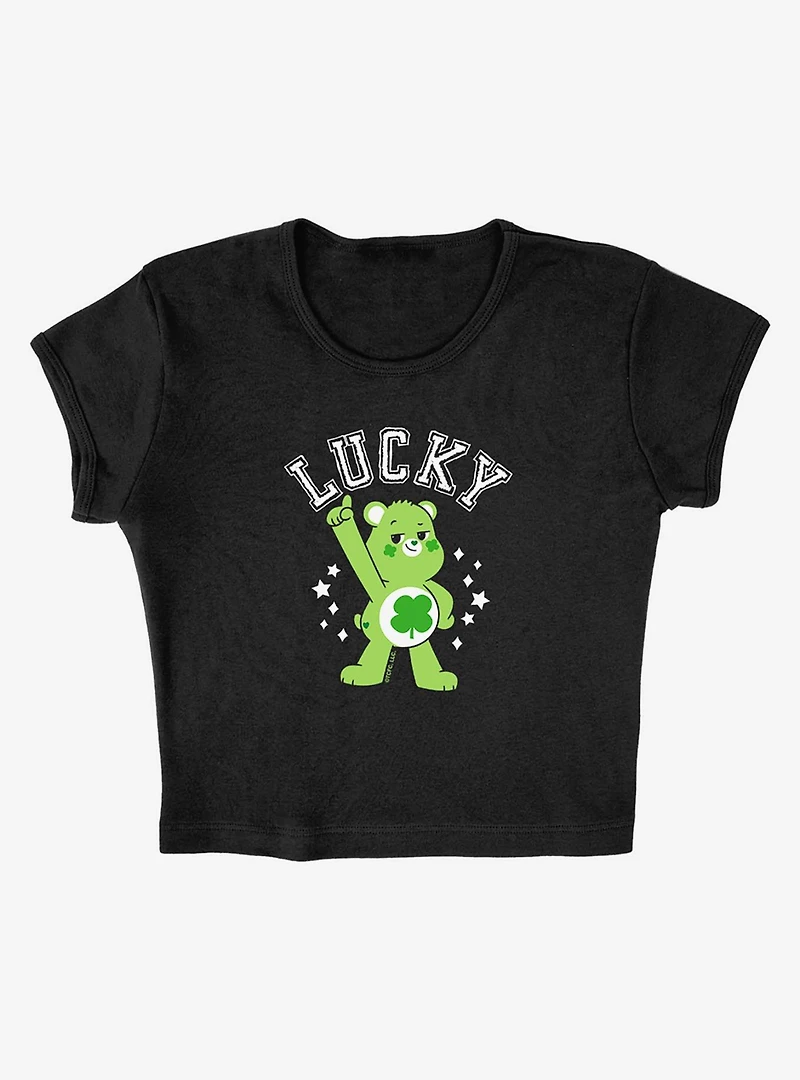 Care Bears Good Luck Bear Lucky Cap Sleeve Baby Rib Women's Crop Top Black
