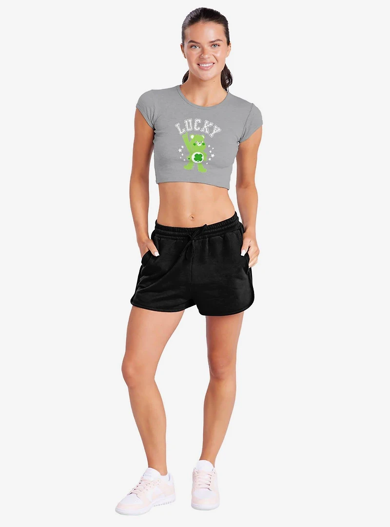 Care Bears Good Luck Bear Lucky Cap Sleeve Baby Rib Women's Crop Top Grey