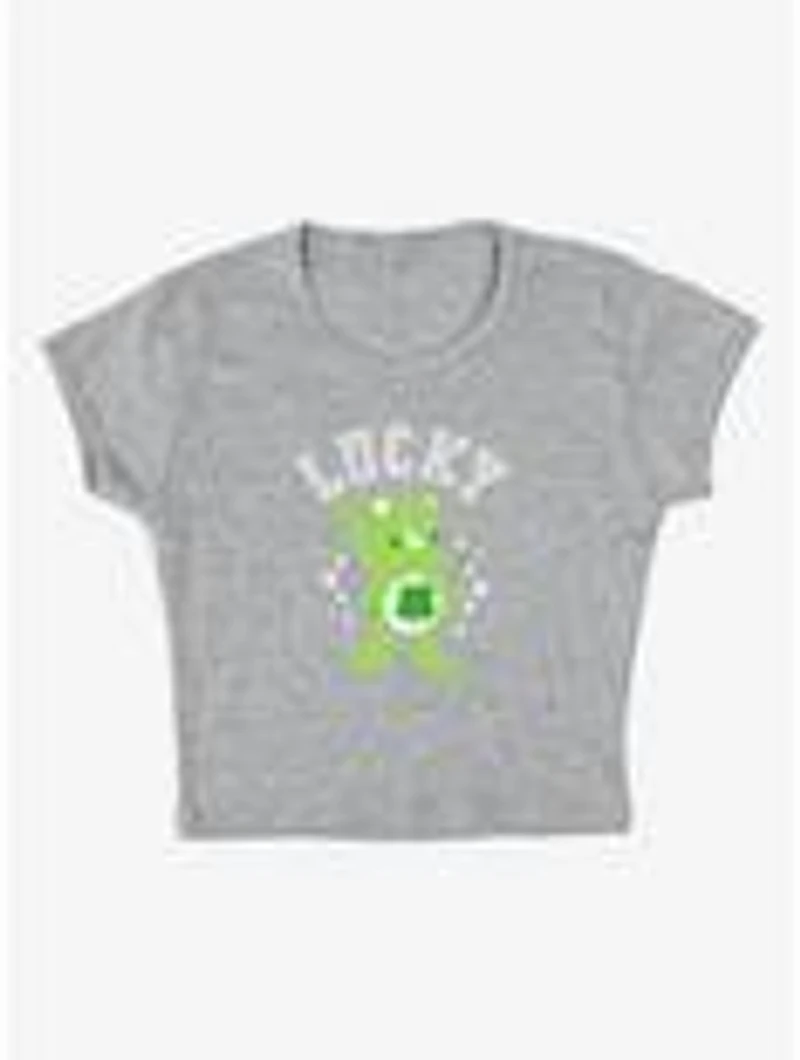 Care Bears Good Luck Bear Lucky Cap Sleeve Baby Rib Women's Crop Top Grey