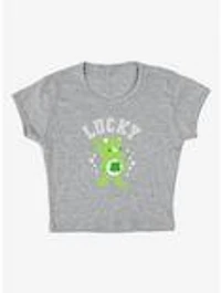 Care Bears Good Luck Bear Lucky Cap Sleeve Baby Rib Women's Crop Top Grey