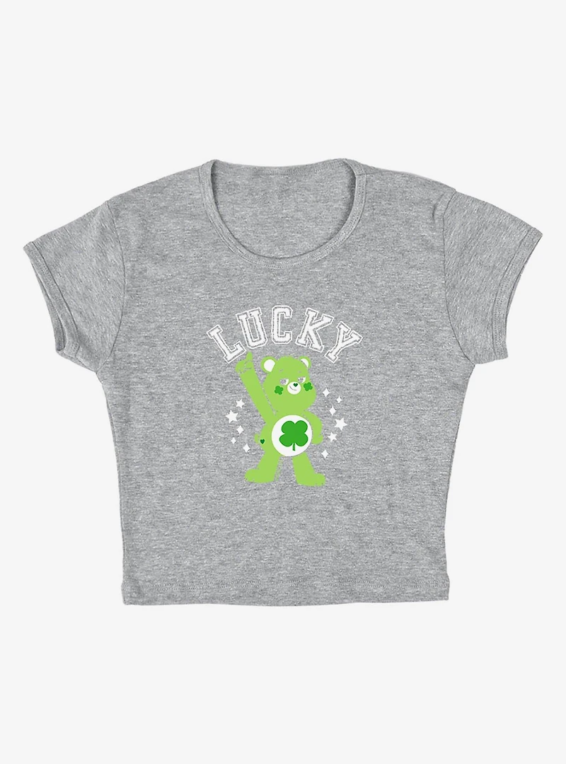 Care Bears Good Luck Bear Lucky Cap Sleeve Baby Rib Women's Crop Top Grey