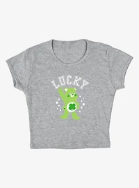 Care Bears Good Luck Bear Lucky Cap Sleeve Baby Rib Women's Crop Top Grey