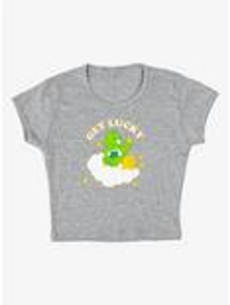 Care Bears Get Lucky Cap Sleeve Baby Rib Women's Crop Top Grey