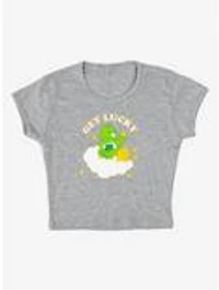 Care Bears Get Lucky Cap Sleeve Baby Rib Women's Crop Top Grey