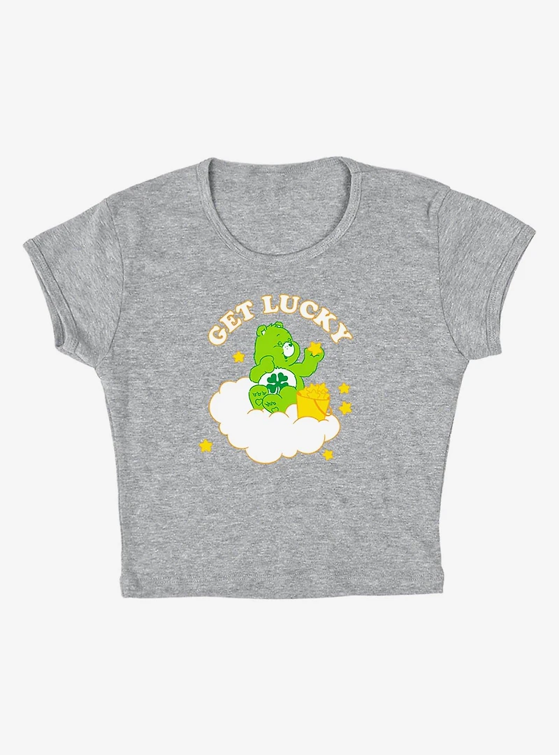 Care Bears Get Lucky Cap Sleeve Baby Rib Women's Crop Top Grey