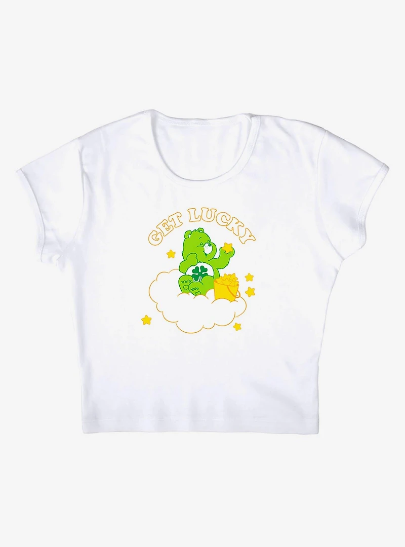 Care Bears Get Lucky Cap Sleeve Baby Rib Women's Crop Top White