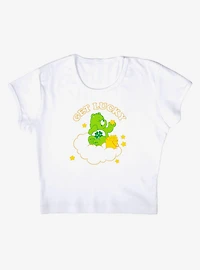 Care Bears Get Lucky Cap Sleeve Baby Rib Women's Crop Top White