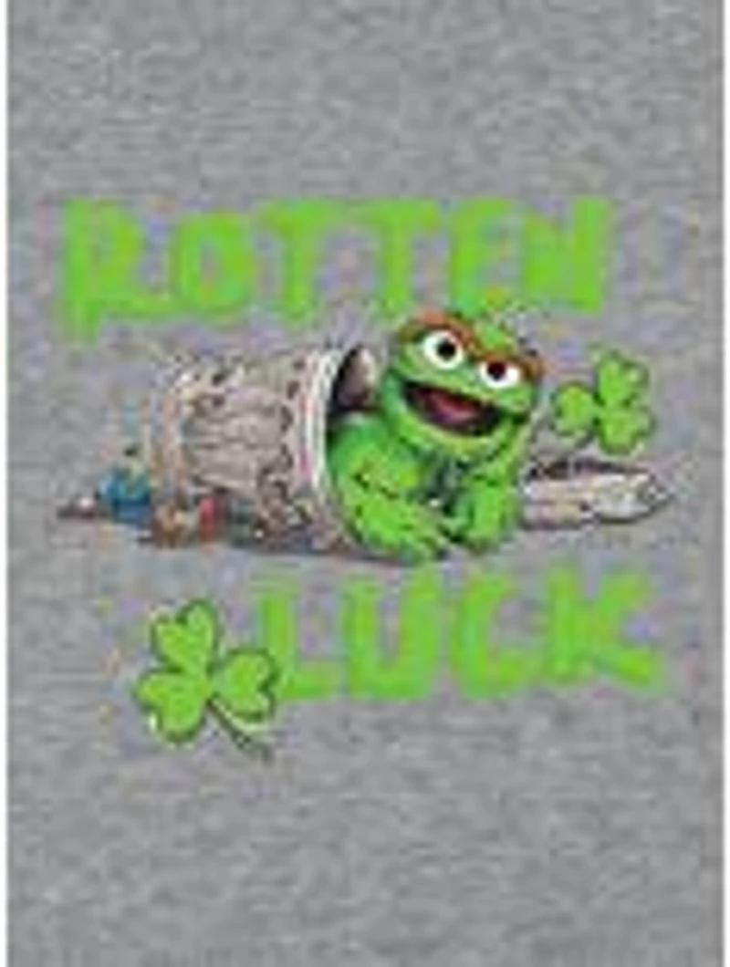 Sesame Street Oscar Rotten Luck Cap Sleeve Baby Rib Women's Crop Top Grey