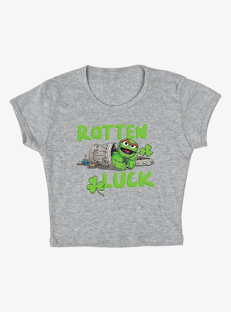 Sesame Street Oscar Rotten Luck Cap Sleeve Baby Rib Women's Crop Top Grey