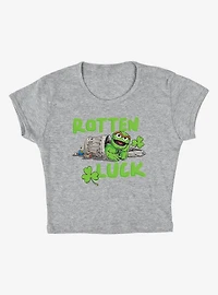 Sesame Street Oscar Rotten Luck Cap Sleeve Baby Rib Women's Crop Top Grey