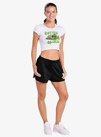 Sesame Street Oscar Rotten Luck Cap Sleeve Baby Rib Women's Crop Top White
