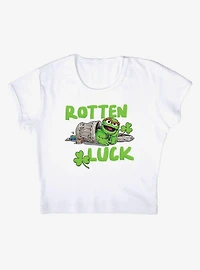 Sesame Street Oscar Rotten Luck Cap Sleeve Baby Rib Women's Crop Top White