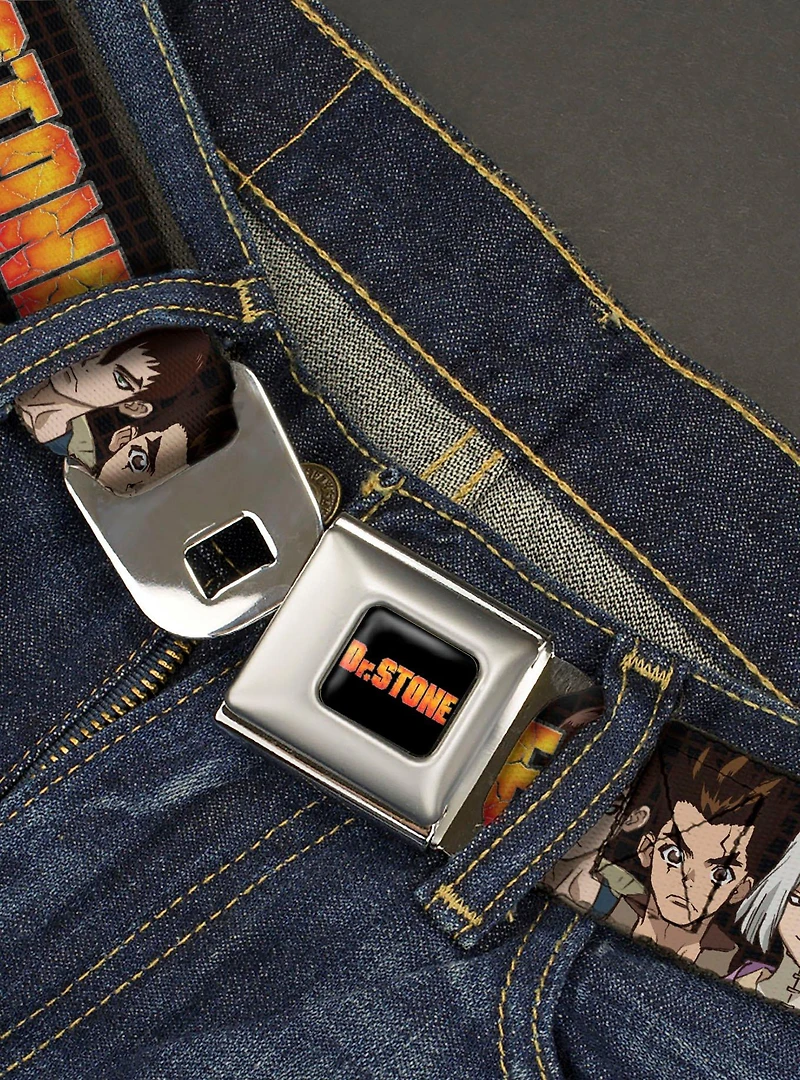 Dr. Stone Title Logo & Character Group Black Seatbelt Buckle Belt