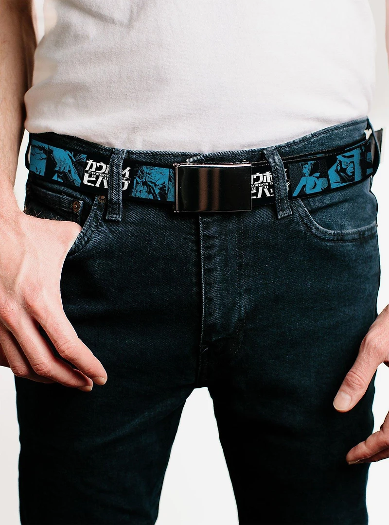 Cowboy Bebop Title Logo & Character Blocks Black Blues Flip Web Belt
