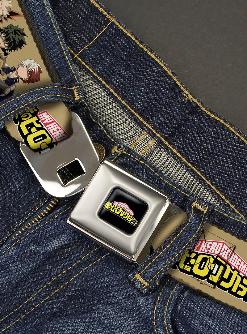 My Hero Academia Character Trio Pose & Title Logo Tan Youth Seatbelt Buckle Belt