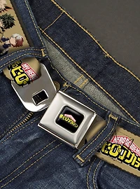 My Hero Academia Character Trio Pose & Title Logo Tan Youth Seatbelt Buckle Belt
