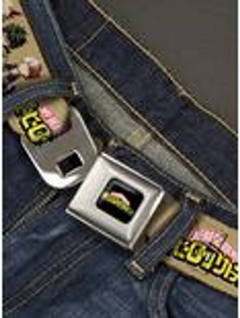 My Hero Academia Character Trio Pose & Title Logo Tan Seatbelt Buckle Belt